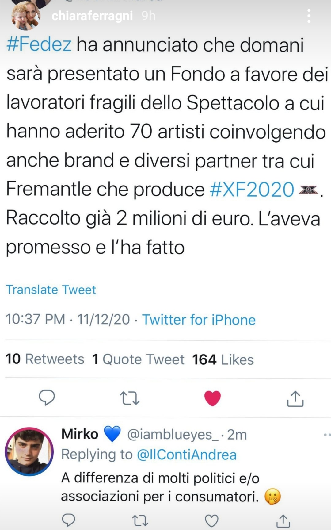 Fedez e il tweet di Chiara Ferragni