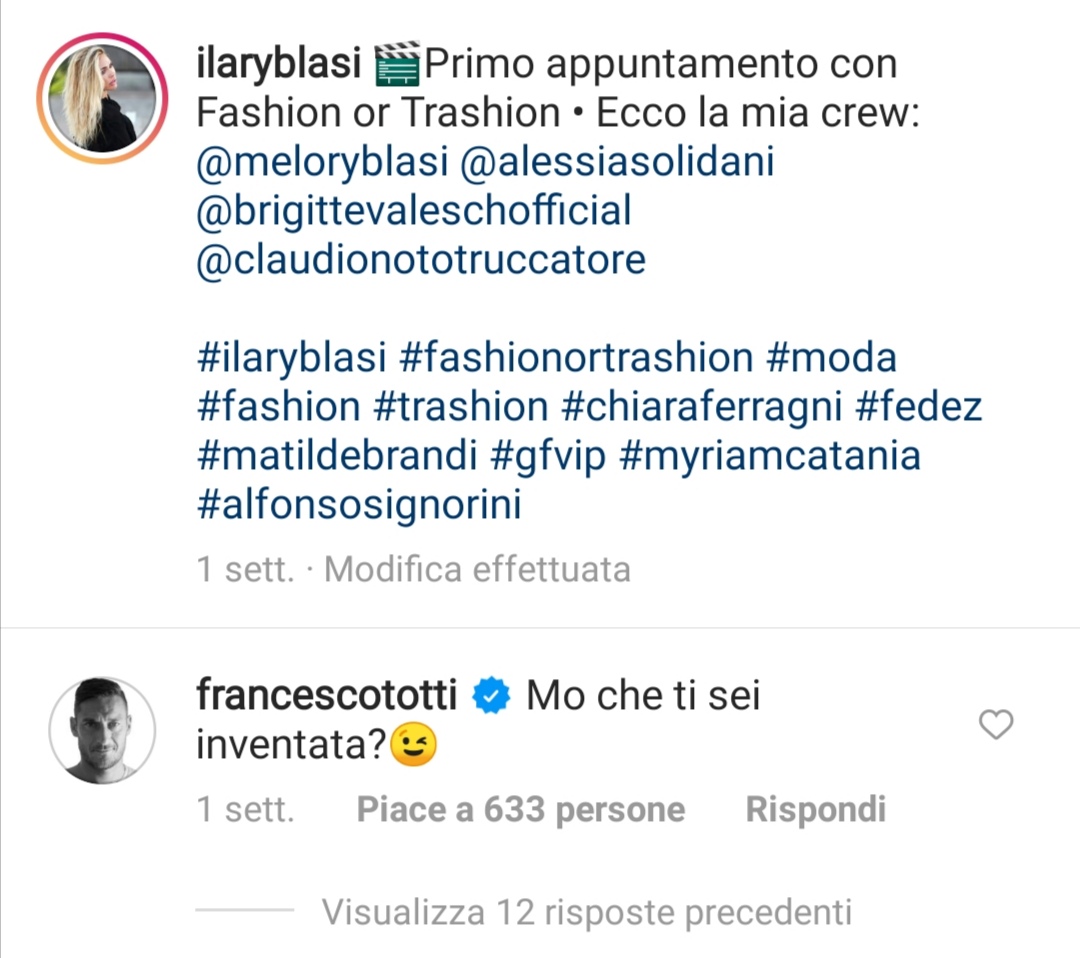 Il post di Totti per Ilary Blasi