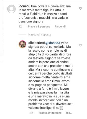 Parietti risponde su Instagram