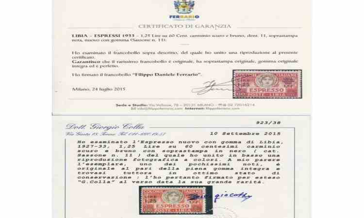 Certificati di garanzia francobollo