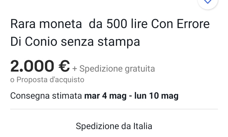 I dettagli della moneta da 500 lire in vendita