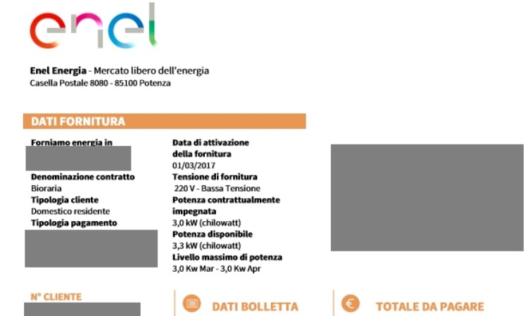 Una bolletta dell'Enel