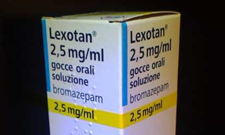 La parte superiore della scatola di Lexotan a gocce