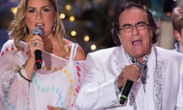 Albano e Romina mentre cantano per una tv tedesca