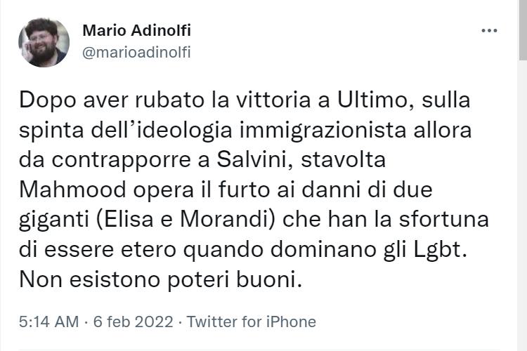 adinoldi tweet mahmood sanremo